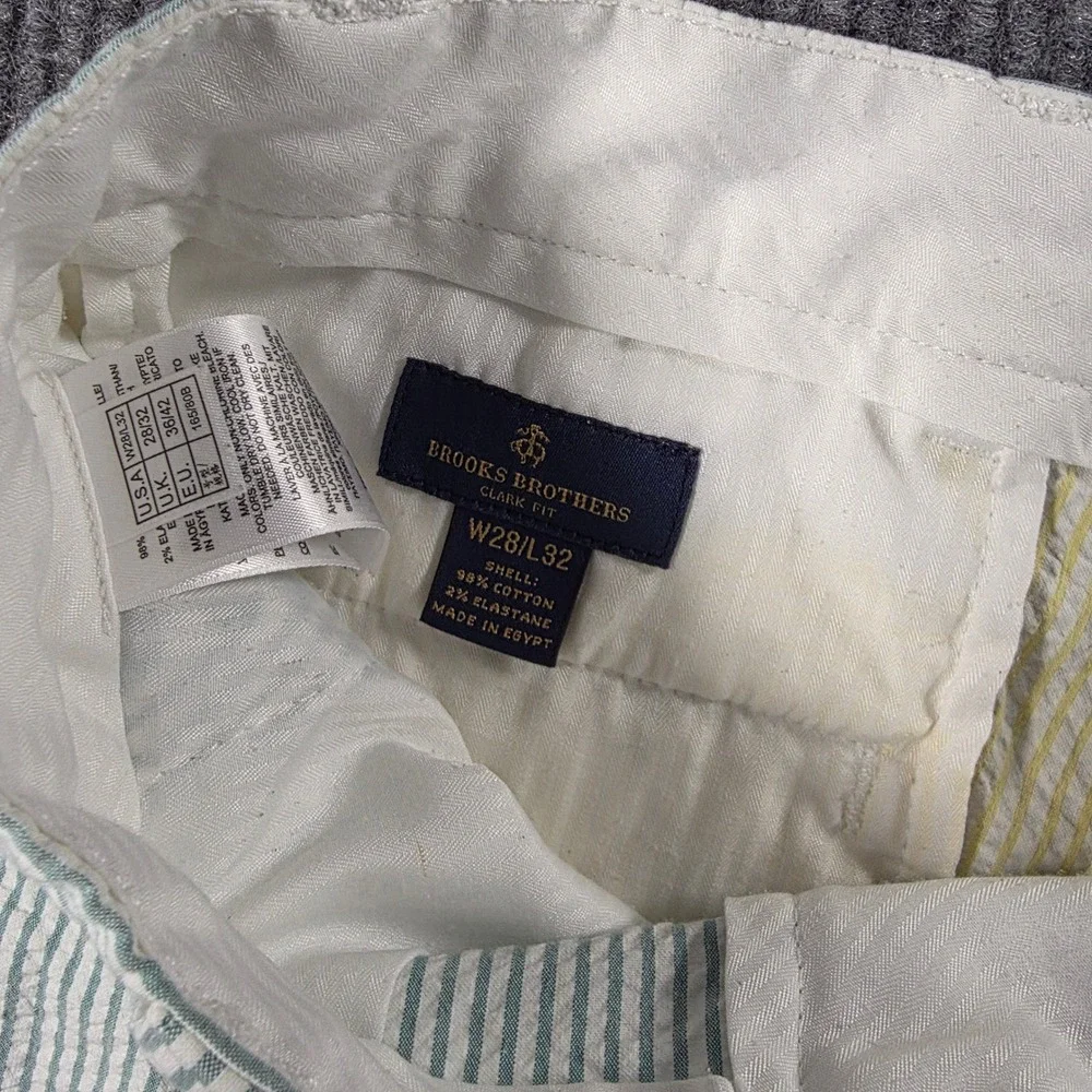 Brooks Brothers Clark Fit Seersucker Multi Color Block Stripe Pants Mens 28x32